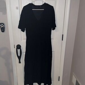 Classic Black V-Neck Women's Crochet Layered Dress